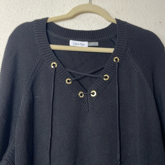 Calvin Klein Plus Lace-Up Sweater (Black, 2X) - Picture 3 of 5